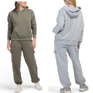 NWT 90 Degree by Reflex Terry Hoodie & oversized Cargo Joggers Set Medium Basil